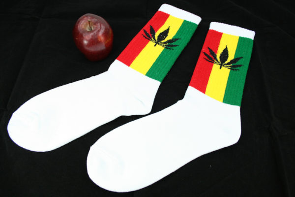 Chaussettes Sport Blanches Longues Feuille Cannabis