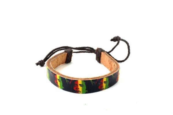 Bracelet Noir et Rasta Reggae en Cuir Style Vintage avec Visage de Bob Marley