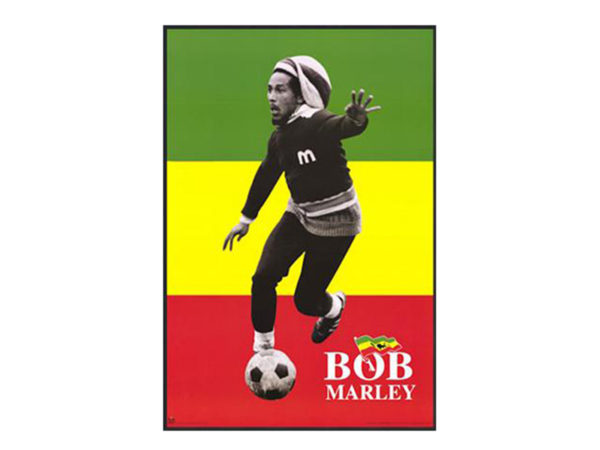 T-Shirt Blanc Bob Marley Joueur de Football Drapeau Rasta