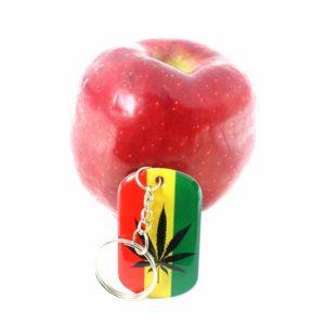 Porte-Clés Métallique Chromé Rasta Reggae Feuille Cannabis Noire et Verte