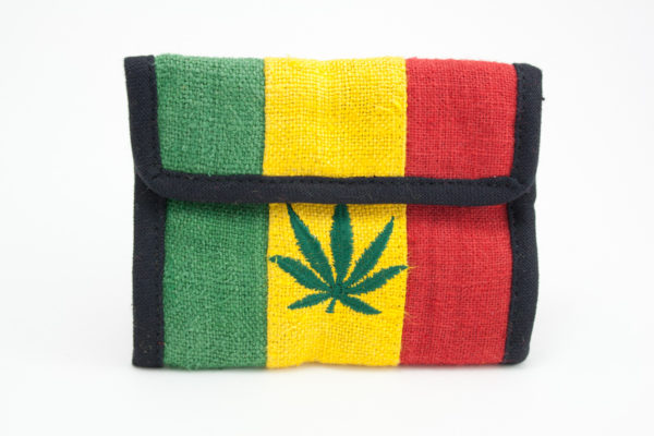 Portefeuille Velcro 100% Chanvre Couleurs Rasta avec une Feuille de Cannabis Bro