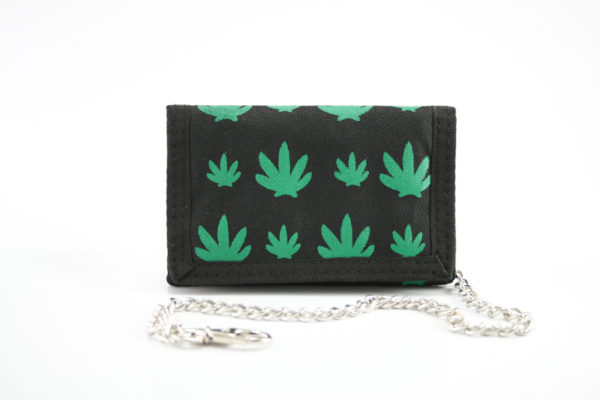Portefeuille Noir Tendance avec Feuilles Cannabis Vertes Flashy