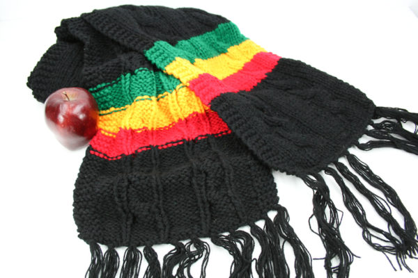 Écharpe Noire avec Petites Bandes Roots Reggae Rastafari