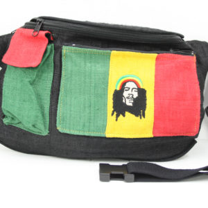 Sac Banane Bob Marley Chanvre Bandes Vert Jaune Rouge 2 poches Frontales