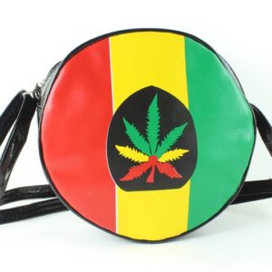 Sac Vinyle Bandes Vert Jaune Rouge Imitation Cuir et Feuille de Cannabis