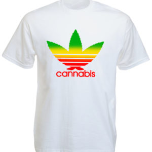 T-Shirt Blanc Coton Parodie Logo Adidas Rasta Feuille Cannabis