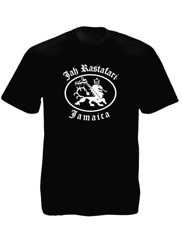 T-shirt  Noir Lion Jah Rastafari Sérigraphie Blanche