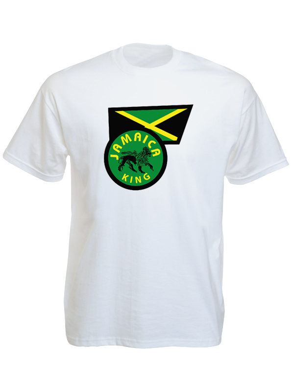 T-Shirt Blanc Vrai Drapeau Jamaïcain et Lion de Judah Jamaica King
