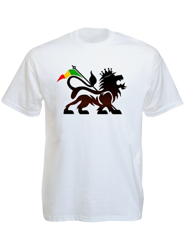 T-Shirt Blanc Lion de Juda et Drapeau Rasta Logo Stylisé
