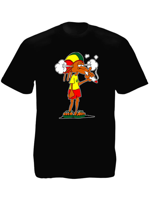 T-Shirt avec Rasta qui Fume un Gros Joint d'Herbe