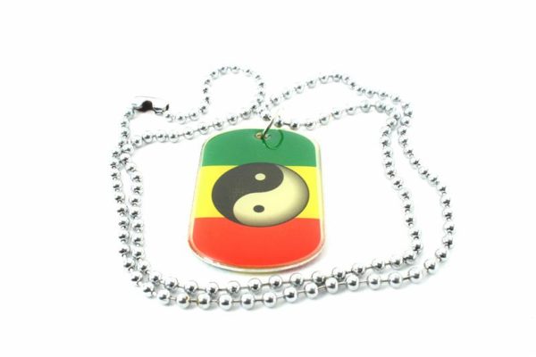 Collier Symbole Yin Yang Chinois et Couleurs Rastafari Reggae Vert Jaune Rouge